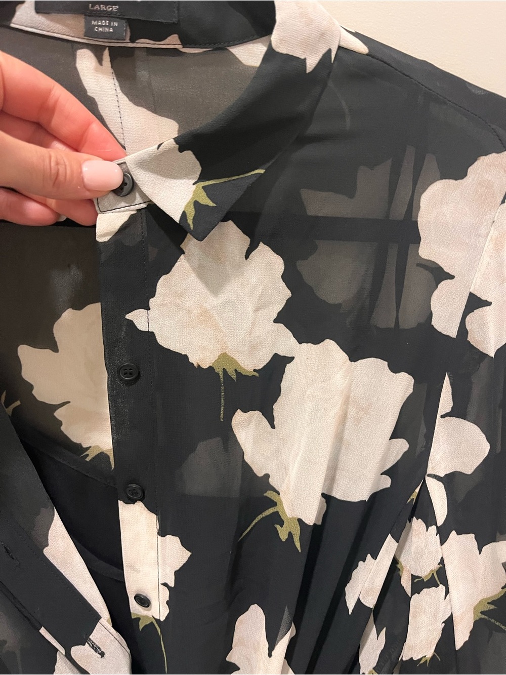AllSaints Black Floral High-Low Shirt Dress with White Print - Picture 8 of 9